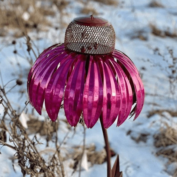 Metal Coneflower Bird Feeder for Garden & Backyard – Weather-Resistant Outdoor Hanging Seed Station with Wide Dish for Wild Birds | Thomler