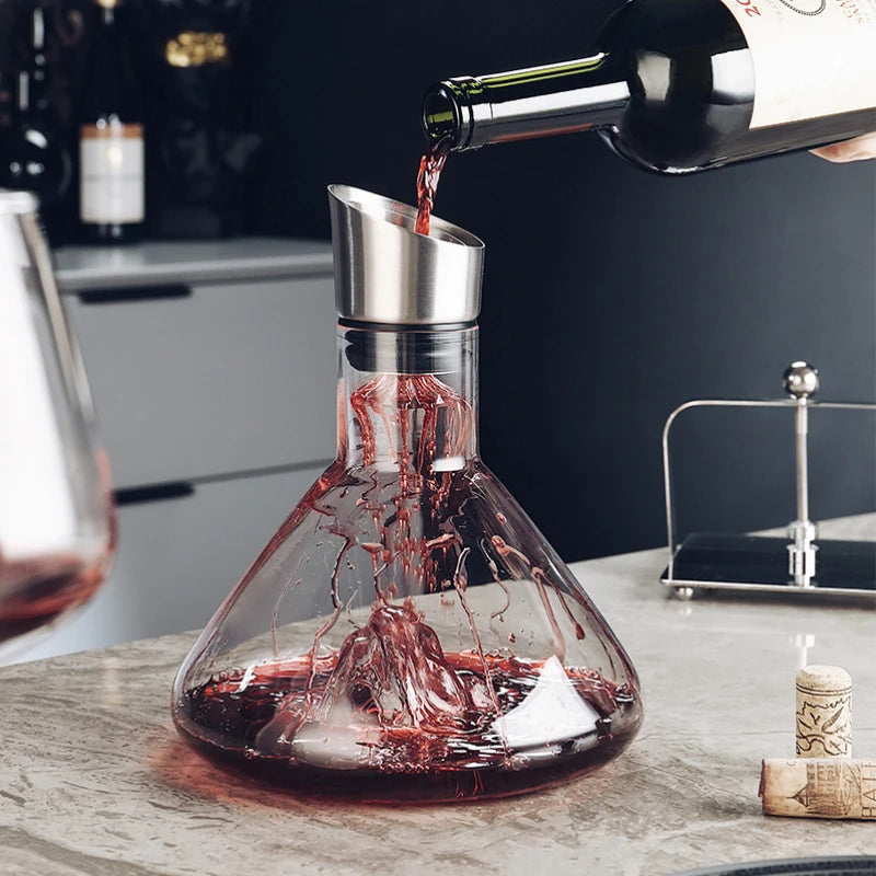 50 oz Crystal Glass Red Wine Aerating Carafe with Stainless Steel Filter & Waterfall Pouring Spout | Thomler