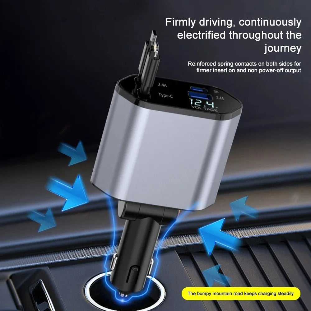 Dual-Cable 120W Vehicle Power Adapter with Voltage Monitor & Rotating Head | Thomler