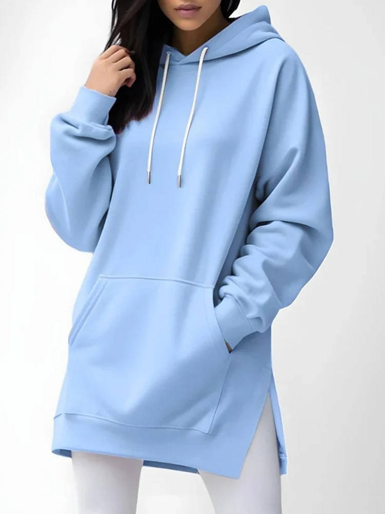 Women's Plush-Lined Cotton Hoodie Dress – Pullover Lounge Sweatshirt with Kangaroo Pockets & Ribbed Cuffs for Everyday Comfort | Thomler