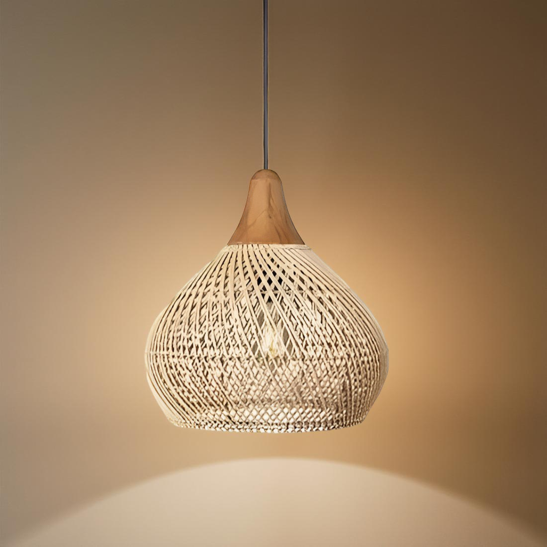 Pendant Light Rattan 19.7 in Handwoven Natural Dining Room Kitchen Island Hanging Ceiling Lamp Boho Rustic Organic | Thomler