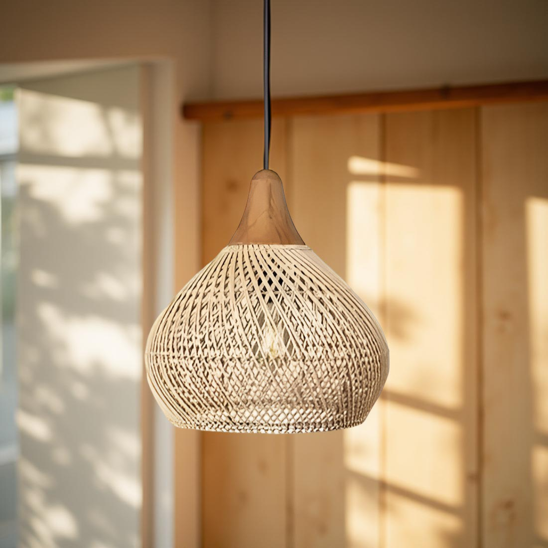 Pendant Light Rattan 19.7 in Handwoven Natural Dining Room Kitchen Island Hanging Ceiling Lamp Boho Rustic Organic | Thomler