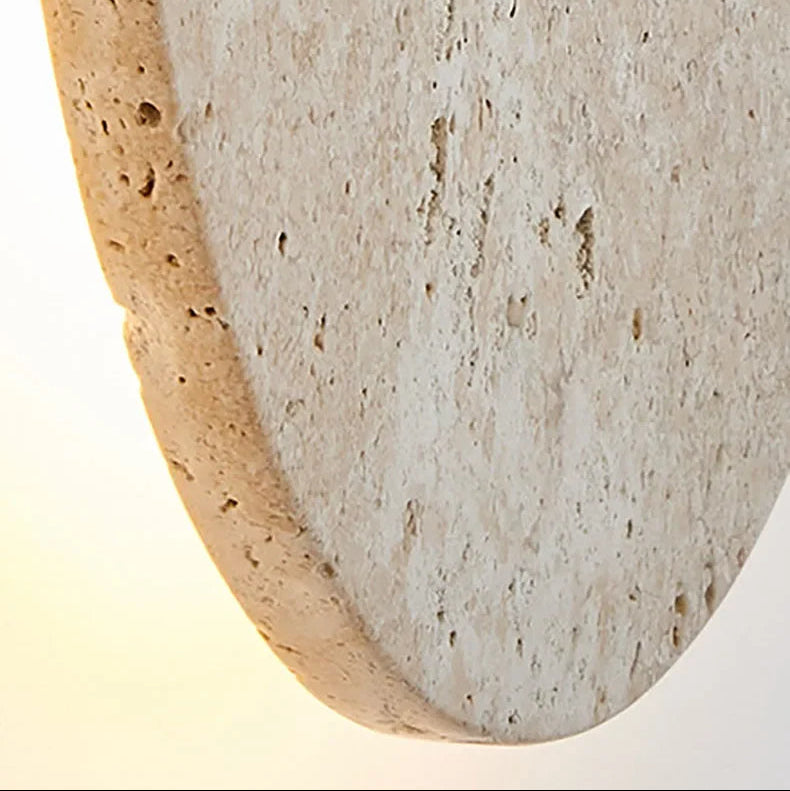 Wall Lamp Travertine Stone 11.8 in Round Warm LED Bedroom Hallway Ambient Lighting Minimalist Natural Stone Sconce | Thomler