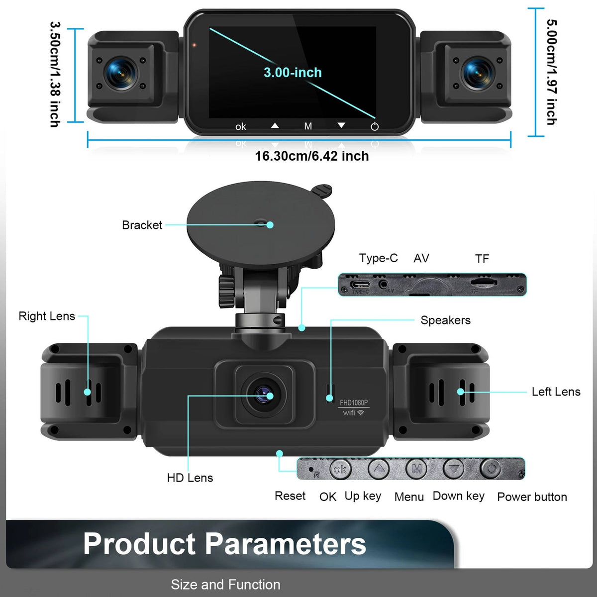 4-Camera 1080P Vehicle Recording System with Infrared Vision – Front Rear Side Surveillance Monitor for Cars Trucks SUVs | Thomler