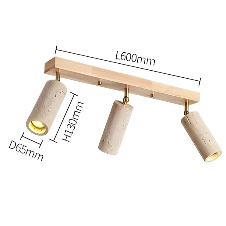 Ceiling Spotlight Travertine Wood 23.6 in 3 Head Adjustable Indoor Lighting Fixture Modern Surface Mounted Accent Lamp | Thomler