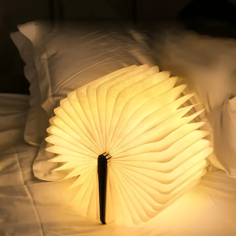 Rechargeable Book Lamp with 360° Foldable Design – USB Wood Finish LED Reading Light for Desk, Nightstand & Travel – 3 Brightness | Thomler