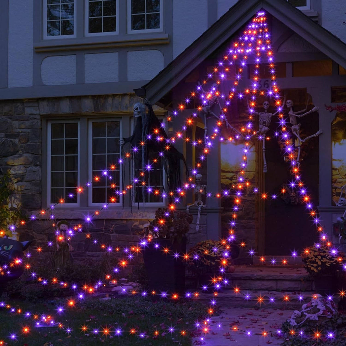 16 ft Illuminated Web Decoration with 455 LEDs, 8 Modes & Remote Control for Halloween | Thomler