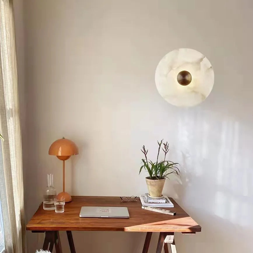Wall Lamp Alabaster 7.9–13.8 In Round LED Bedroom Hallway Modern Minimalist Sconce Lighting Fixture | Thomler
