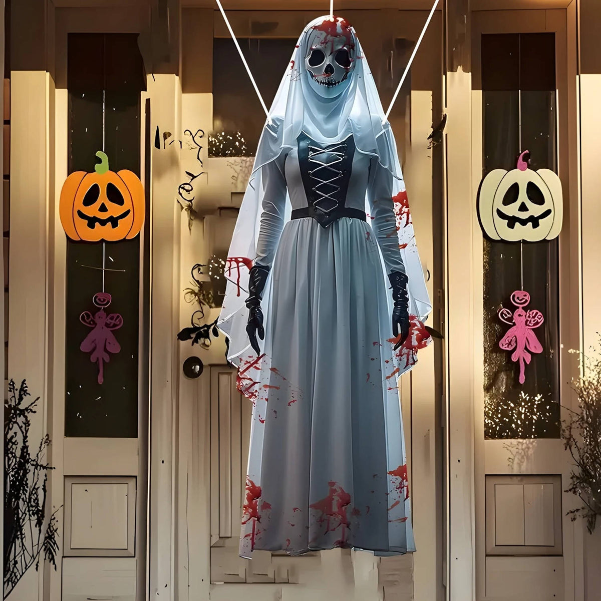 Skeleton Bride Hanging Halloween Decoration – Weather-Resistant Outdoor Horror Prop for Porch & Yard Display | Thomler