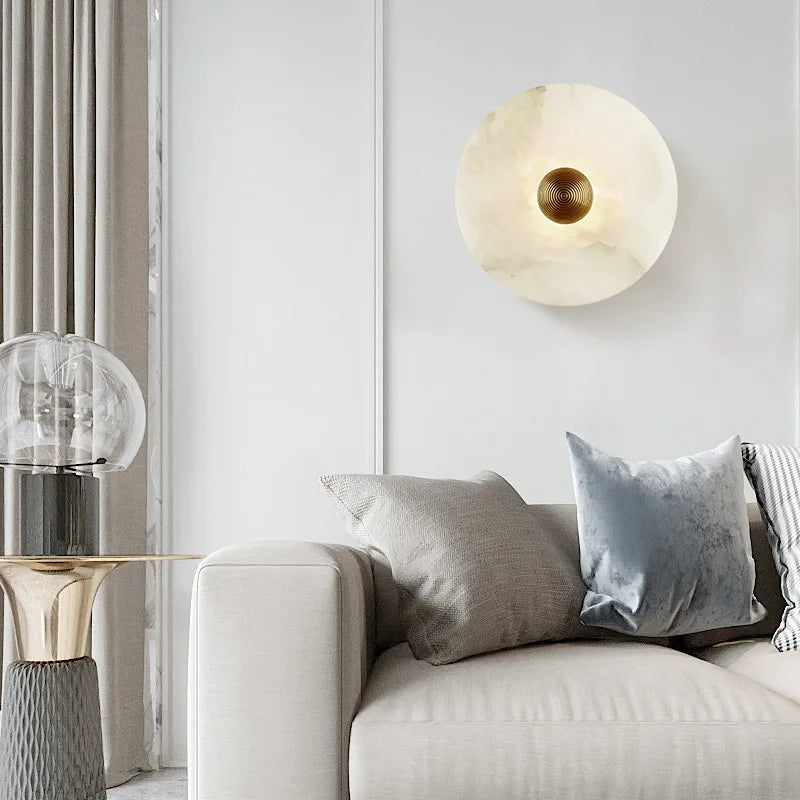 Wall Lamp Alabaster 7.9–13.8 In Round LED Bedroom Hallway Modern Minimalist Sconce Lighting Fixture | Thomler