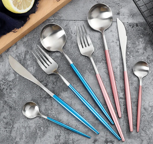 Stainless Steel Flatware Set 24-Piece Service for 6 with Colorful Handles for Everyday Dining Modern Table Utensils | Thomler