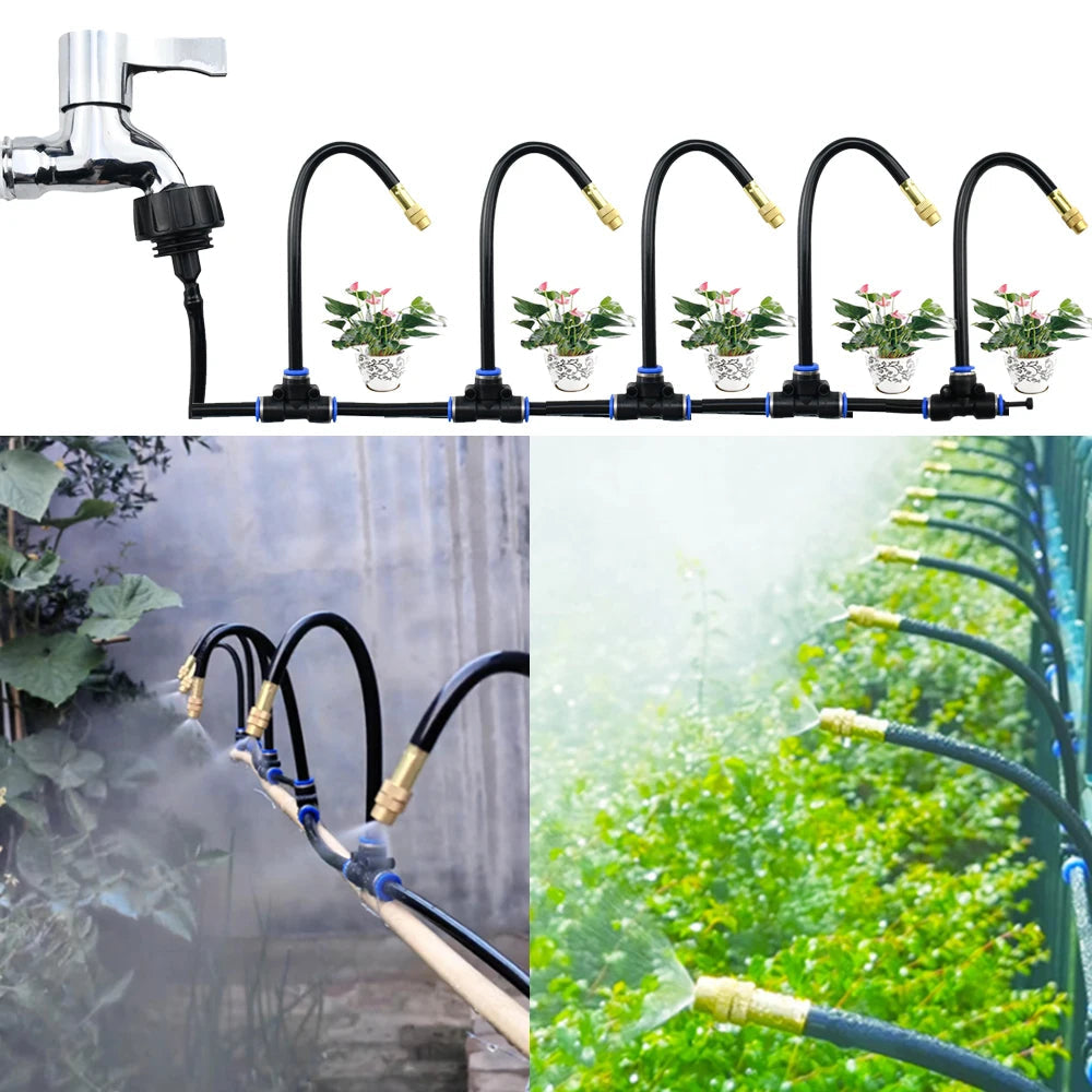 Drip Irrigation System PE Hose 8 mm 5 m Automatic Garden Watering 360° Brass Nozzles Balcony Greenhouse Raised Beds | Thomler