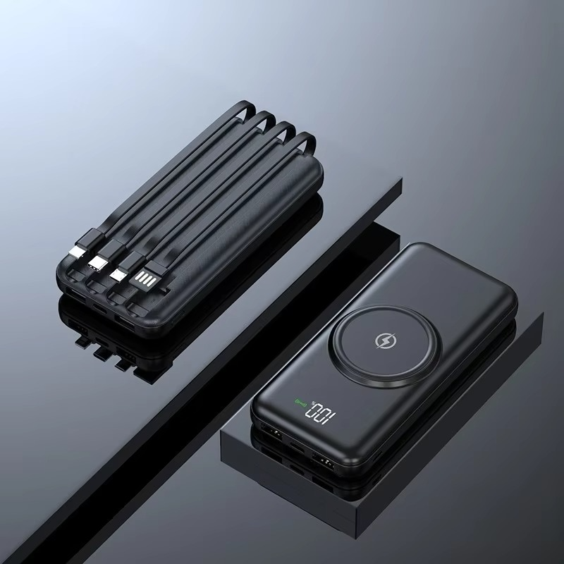 High-Capacity Wireless Battery Pack with Integrated Cables, LED Display & Multi-Device Fast Charging for iPhone, Android, Laptop | Thomler