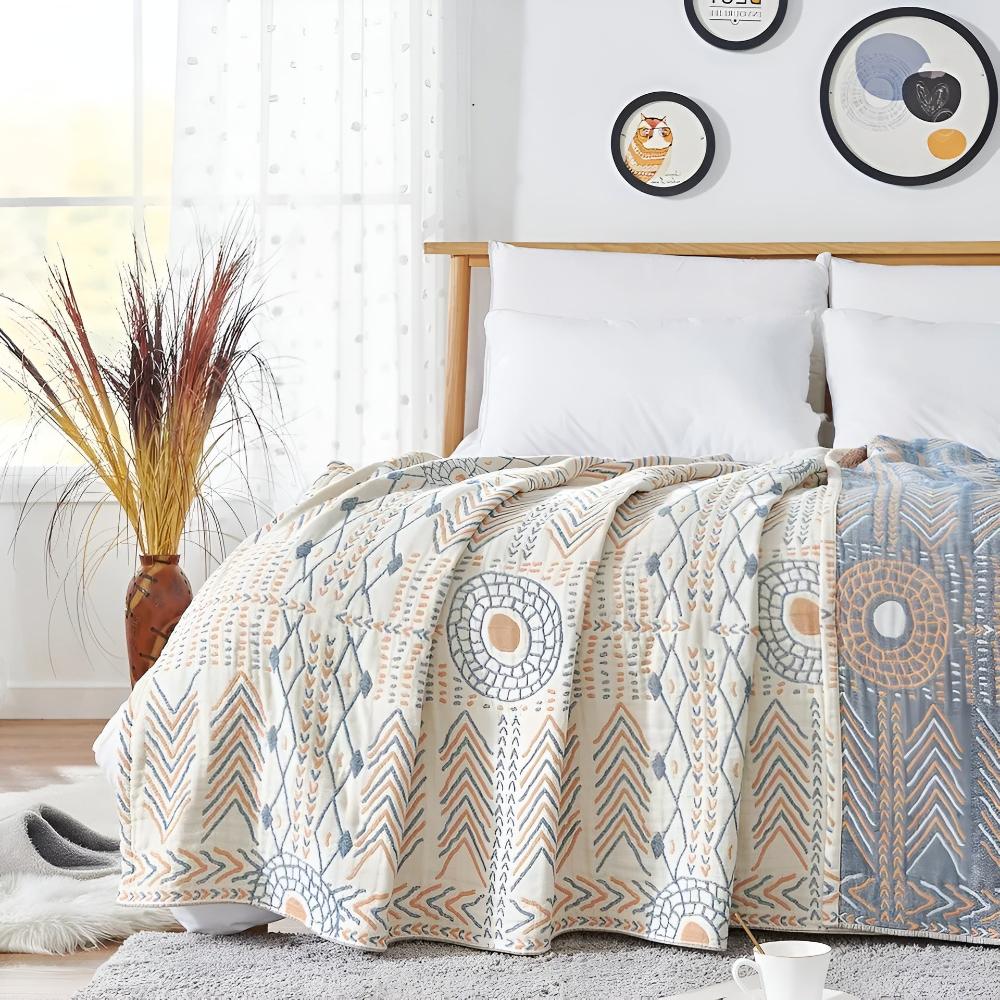 Dual-Sided All-Cotton Throw Blanket for Couch, Bed & Decor | Soft Reversible Woven Textile | Machine Washable Accent Cover | Thomler