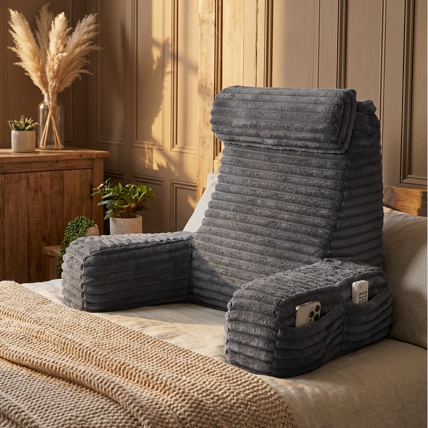 Adjustable Backrest Pillow with Armrests & Headrest for Bed or Couch – Sit-Up Reading Cushion | Thomler