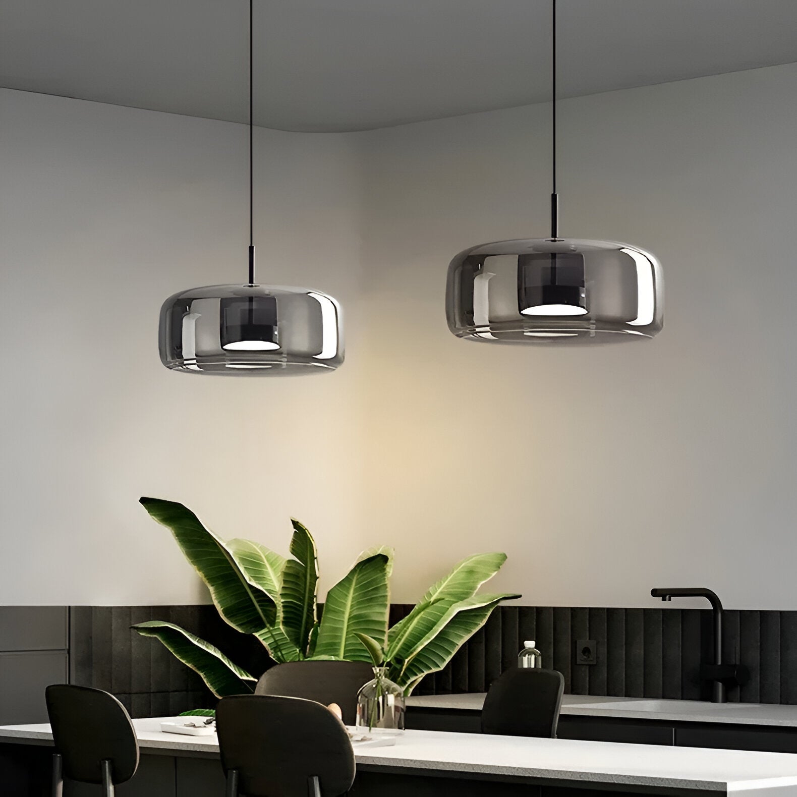 Pendant Light Glass Dome 15.0 in Smoked Gray Kitchen Island Dining Room Adjustable Triple Hanging Ceiling Fixture | Thomler