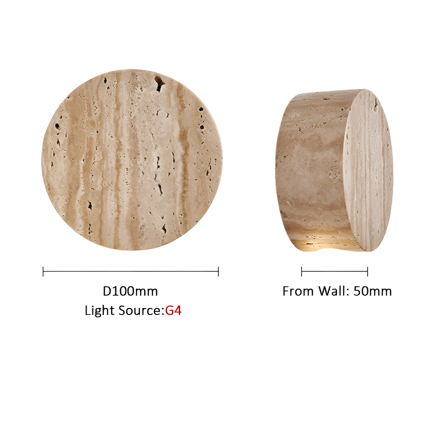 Wall Lamp Travertine Stone 3.9 in Round Frosted Glass Bedroom Hallway Ambient Up Down Light Minimalist Japandi Fixture | Thomler