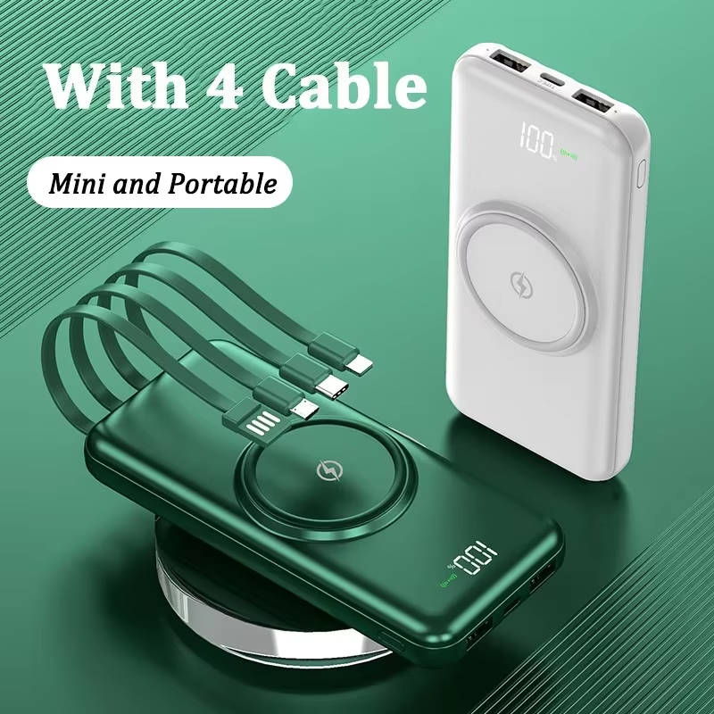 High-Capacity Wireless Battery Pack with Integrated Cables, LED Display & Multi-Device Fast Charging for iPhone, Android, Laptop | Thomler