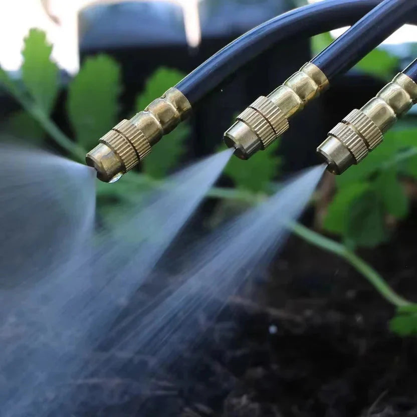 Garten-Vernebelungssystem 20 m – 20 Kupferdüsen, werkzeugfrei