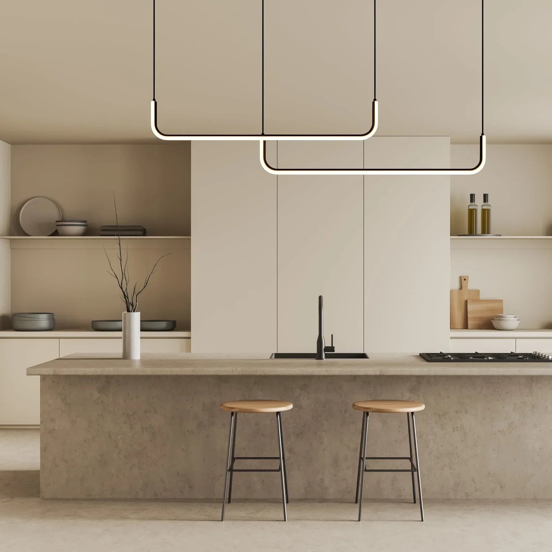 Pendant Light Metal LED 80.0 cm 31.5 inch Black Kitchen Island Dining Table Scandinavian Linear Hanging Lamp | Thomler