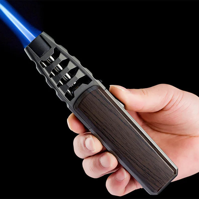 Refillable Butane Jet Flame Lighter with Carbon Fiber & Wood Finish for Outdoor Use, Camping, Cigars | Thomler