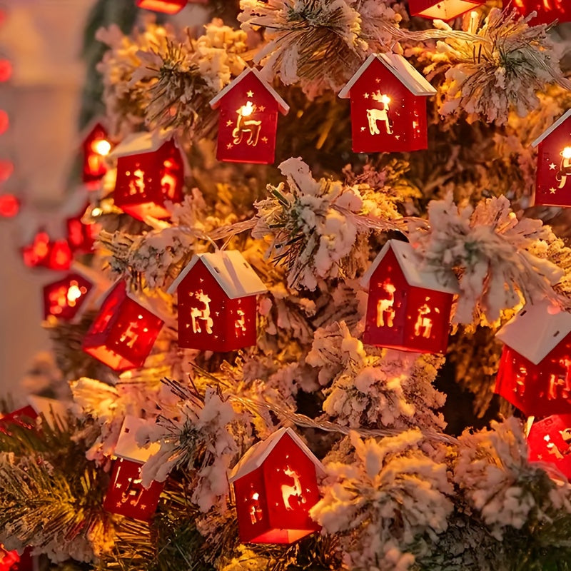 Holiday Village String Lights – Warm LED Cabin Garland for Windows & Walls – 6.5 ft Battery-Powered Christmas Decor with House | Thomler