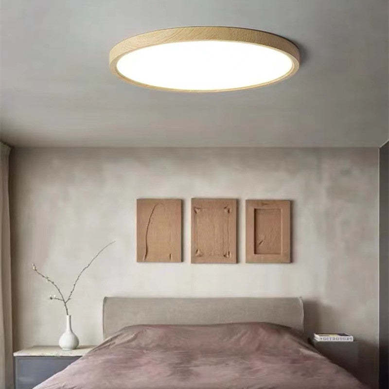 Round Wood Flush Mount Ceiling Light – Modern LED Fixture for Living Room, Bedroom & Kitchen | Thomler