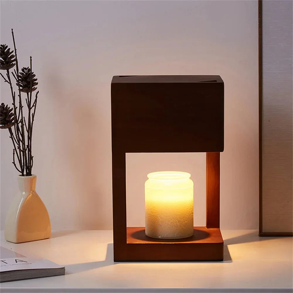 Candle Warmer Lamp Wood 26.0 cm Natural Mood Lighting Living Room Bedroom Table Lamp Candle Holder Ambient Light | Thomler