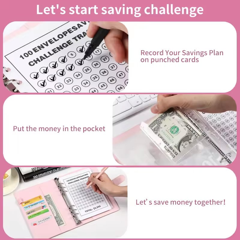 100-Envelope Money Saving Binder with Cash Envelopes for Budget Tracking & Financial Goals | PU Leather Organizer for Home Finance | Thomler