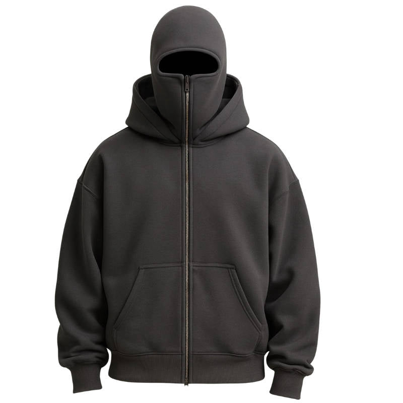 Face-Cover Zip Jacket with Double-Layer Hood for Cold Weather & Outdoor Activities | Thomler