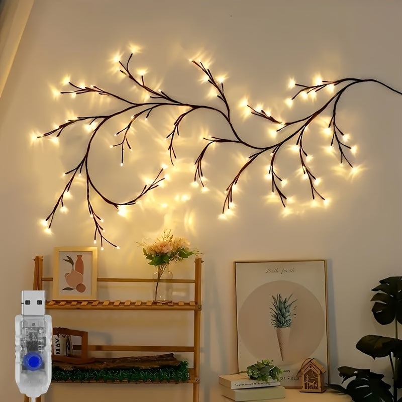 Twig Branch Wall Light with 96 Warm LEDs – USB Powered Ambient Decorative Glow for Living Spaces | Thomler