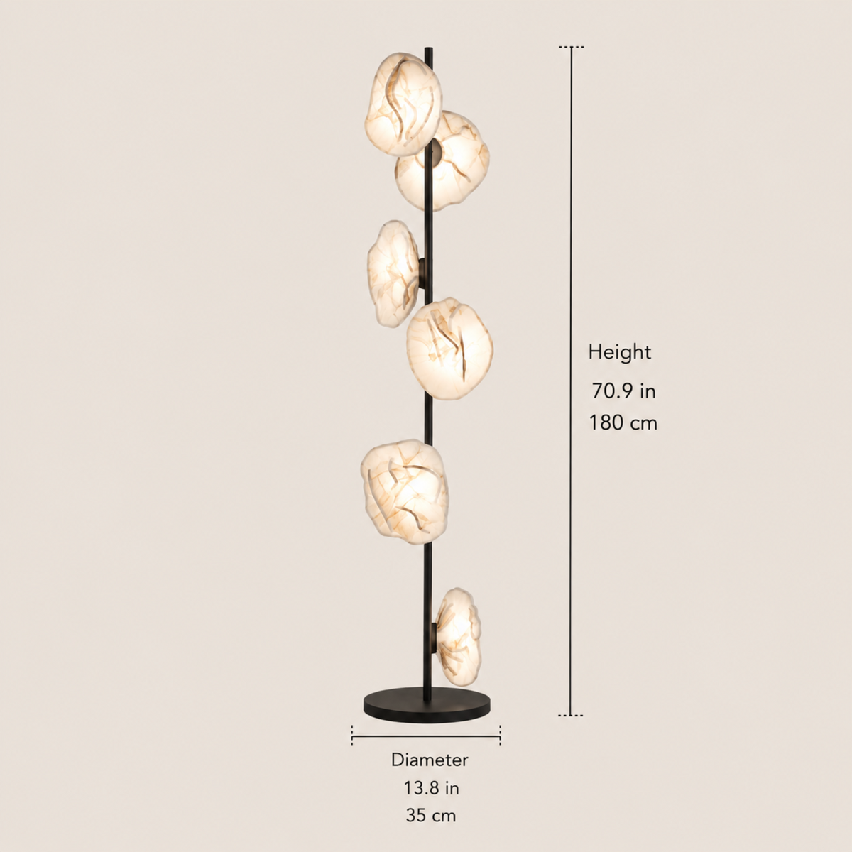 Contemporary Glass Shade Standing Lamp with Metal Frame – 6-Light Sculptural Design for Living Room & Bedroom | Thomler