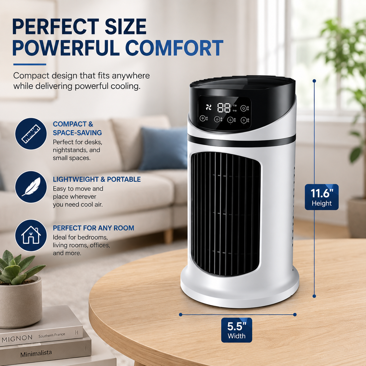 Compact Personal Cooler – Windowless Evaporative Air Cooler for Bedroom, Office & Small Spaces – Portable Desktop Cooling Unit for Home & | Thomler