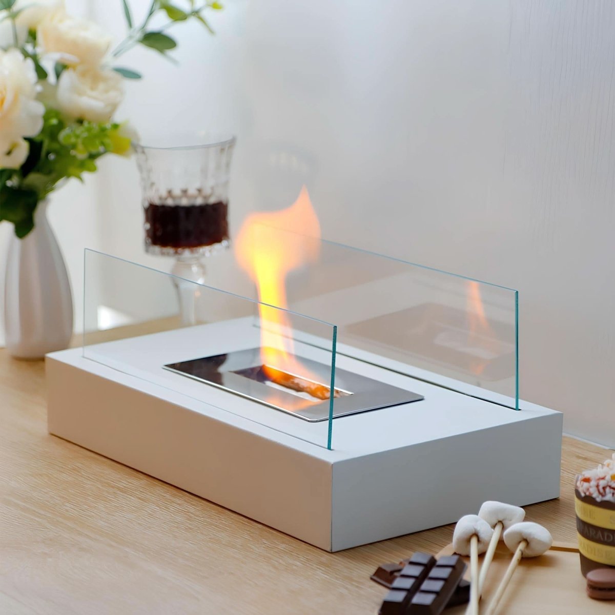 Tabletop Bioethanol Fireplace – Portable Indoor Outdoor Fire Pit with Real Flame for Dining Table Living Room Patio Decor | Thomler