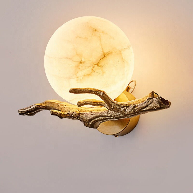 Marble & Brass Wall Sconce LED Light Fixture for Bedroom, Living Room, Hallway – Modern Minimalist Indoor Lighting | Thomler