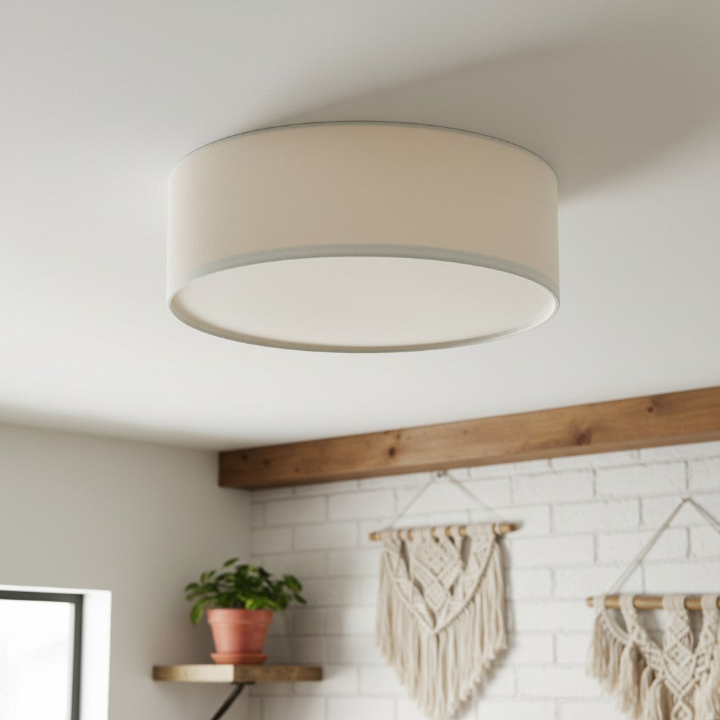 Fabric Flush Mount Drum Shade Ceiling Light for Bedroom & Living Room – Hardwire Installation | Thomler