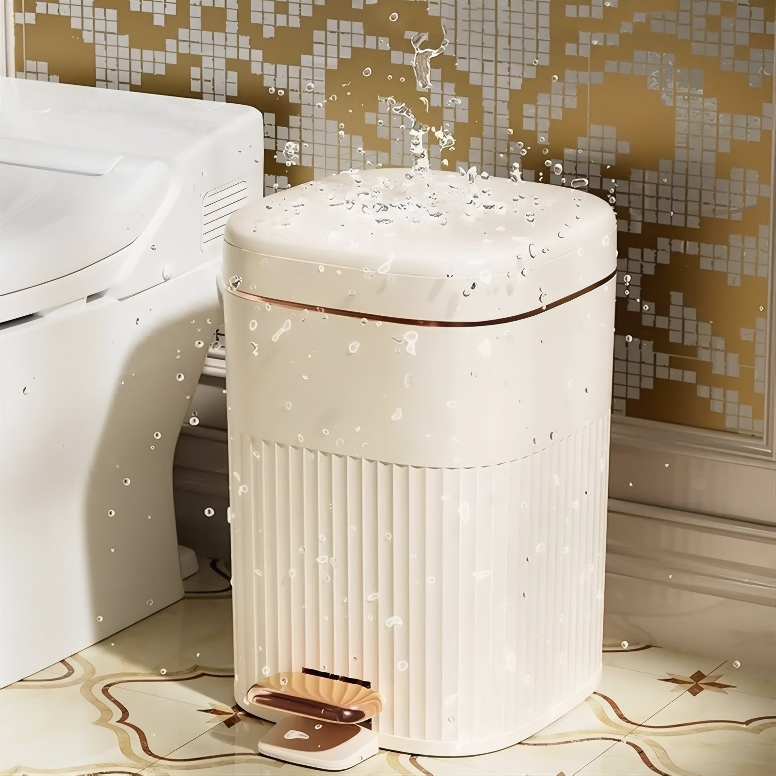 Pedal Bin Modern Ribbed Design Hands Free Bathroom Kitchen Waste Bin Soft Close Lid | Thomler
