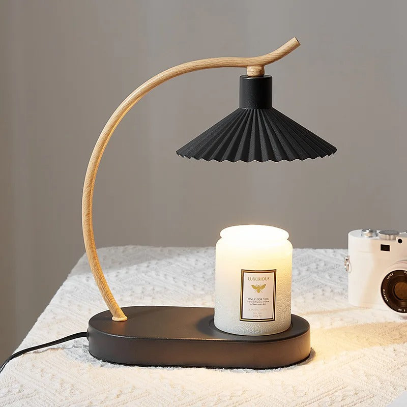 Flameless Candle Warmer Lamp with LED Light for Home Fragrance Release - Metal & Wood Nordic Design for Bedroom Living Room Nightstand Decor | Thomler