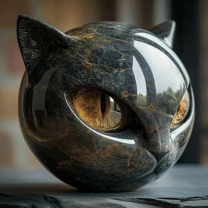 Glossy Resin Feline Figurine with Mesmerizing Gaze – Decorative Cat Statue for Desk, Shelf & Living Room Display – Modern Animal Sculpture A | Thomler