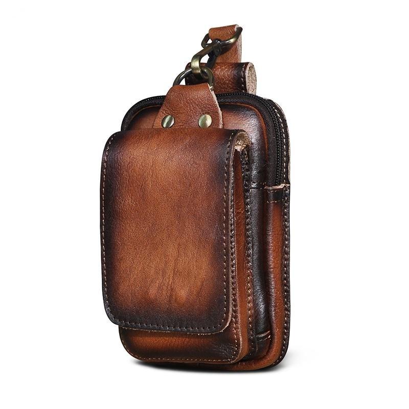 Full-Grain Cowhide Belt Pouch for Men | Zippered Compartment & Magnetic Closure | Adjustable Elastic Strap | Hands-Free Carry for Travel, Co | Thomler
