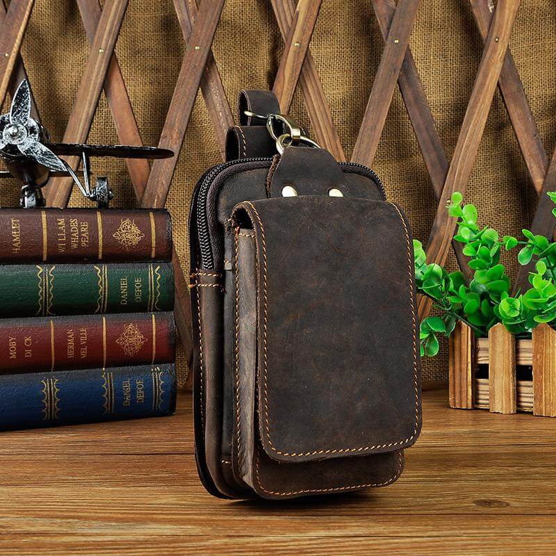 Leather Belt Bag for Men – Full-Grain Cowhide Waist Pack with Adjustable Strap, Magnetic Clasp & Zippered Compartments for Travel, Hiking | Thomler