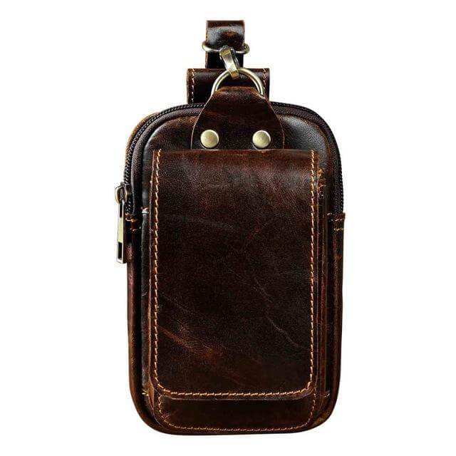 Full-Grain Cowhide Belt Pouch for Men | Zippered Compartment & Magnetic Closure | Adjustable Elastic Strap | Hands-Free Carry for Travel, Co | Thomler