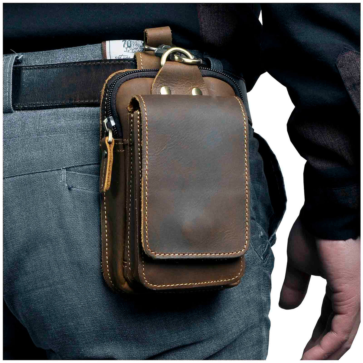 Leather Belt Bag for Men – Adjustable Waist Pack with Zip & Magnetic Closure – Hands-Free Phone & Wallet Organizer for Travel, Work & | Thomler