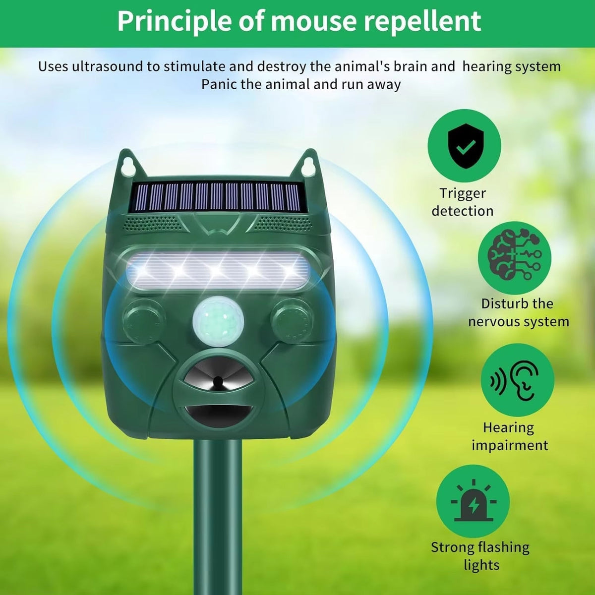 Outdoor Motion-Activated Sonic Wildlife Deterrent – Solar Rechargeable, Waterproof Barrier for Yard & Garden – Covers 1200 Sq Ft | Thomler