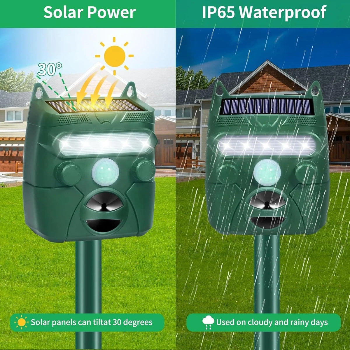 Outdoor Motion-Activated Sonic Wildlife Deterrent – Solar Rechargeable, Waterproof Barrier for Yard & Garden – Covers 1200 Sq Ft | Thomler