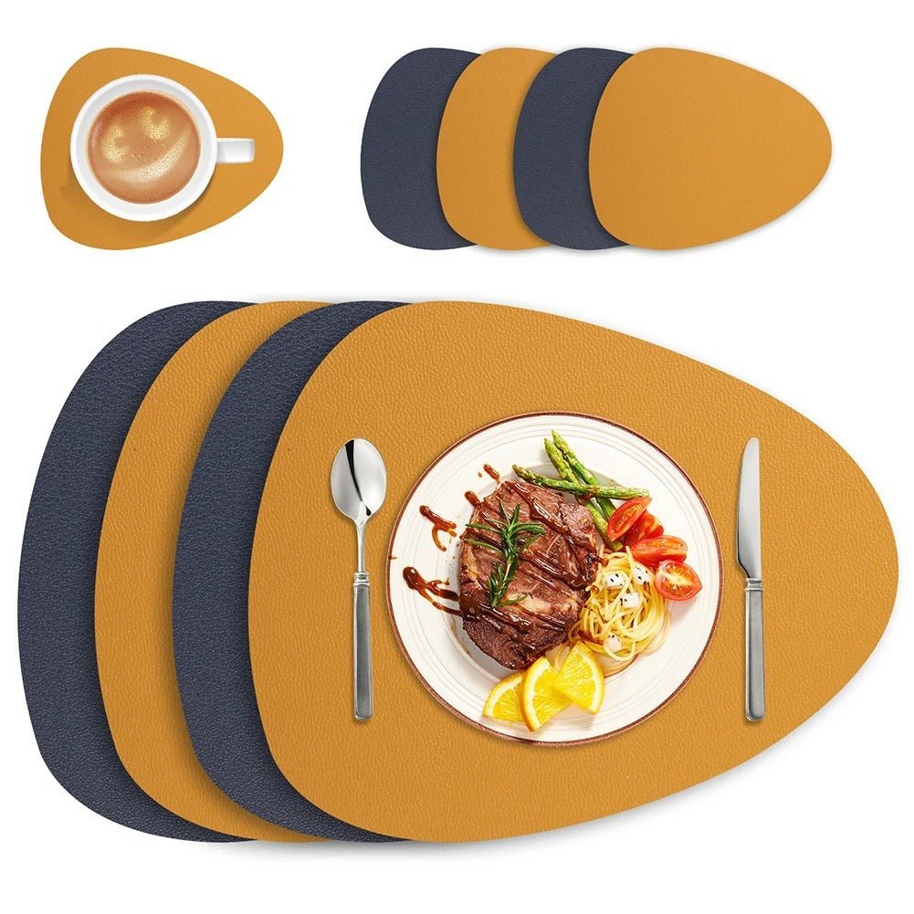 Reversible Faux Leather Table Mats 4 or 8 Pack Wipeable Heat Resistant Non-Slip for Kitchen Dining Room Everyday Meals Family Dinner | Thomler