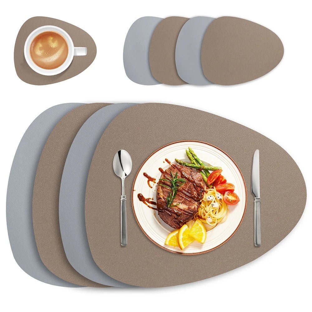 Reversible Faux Leather Table Mats 4 or 8 Pack Wipeable Heat Resistant Non-Slip for Kitchen Dining Room Everyday Meals Family Dinner | Thomler