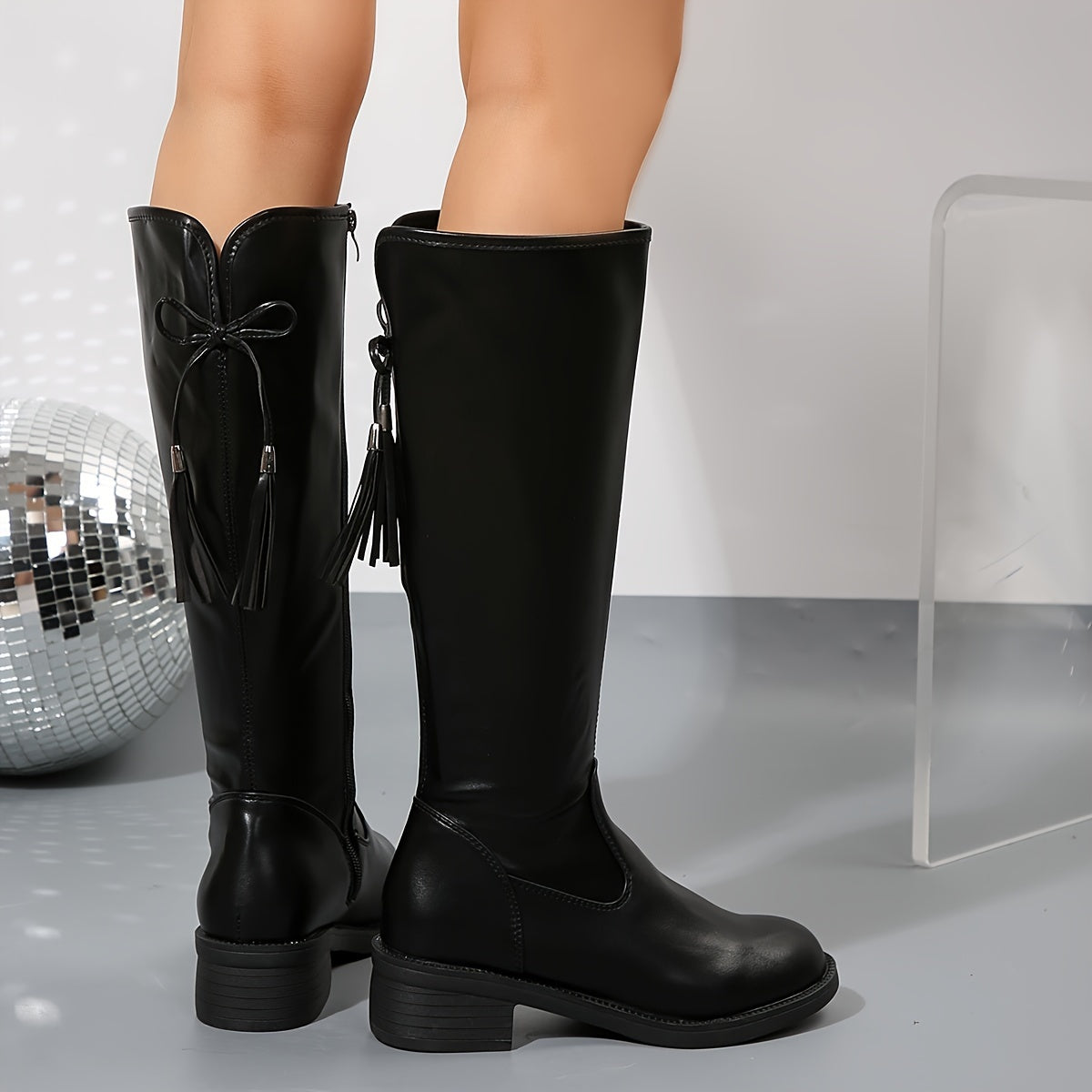 Knee-High Riding Boots with Round Heel & Side Zip for Women | Thomler