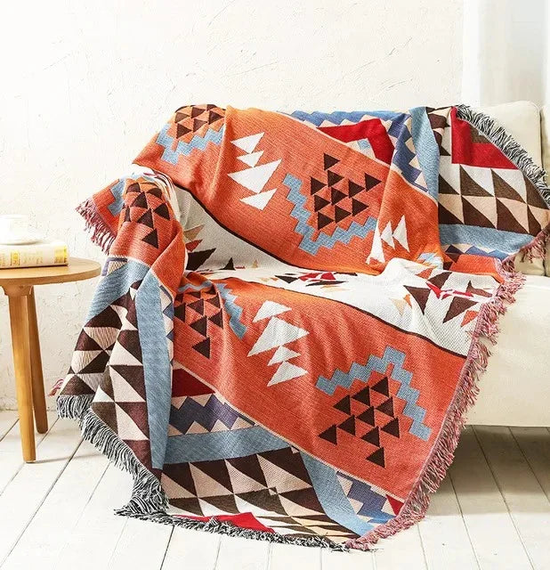 Throw Blanket Cotton Polyester Jacquard Weave Multicolour Sofa Bed Decorative Fringed Bohemian Living Room Accent Cover | Thomler