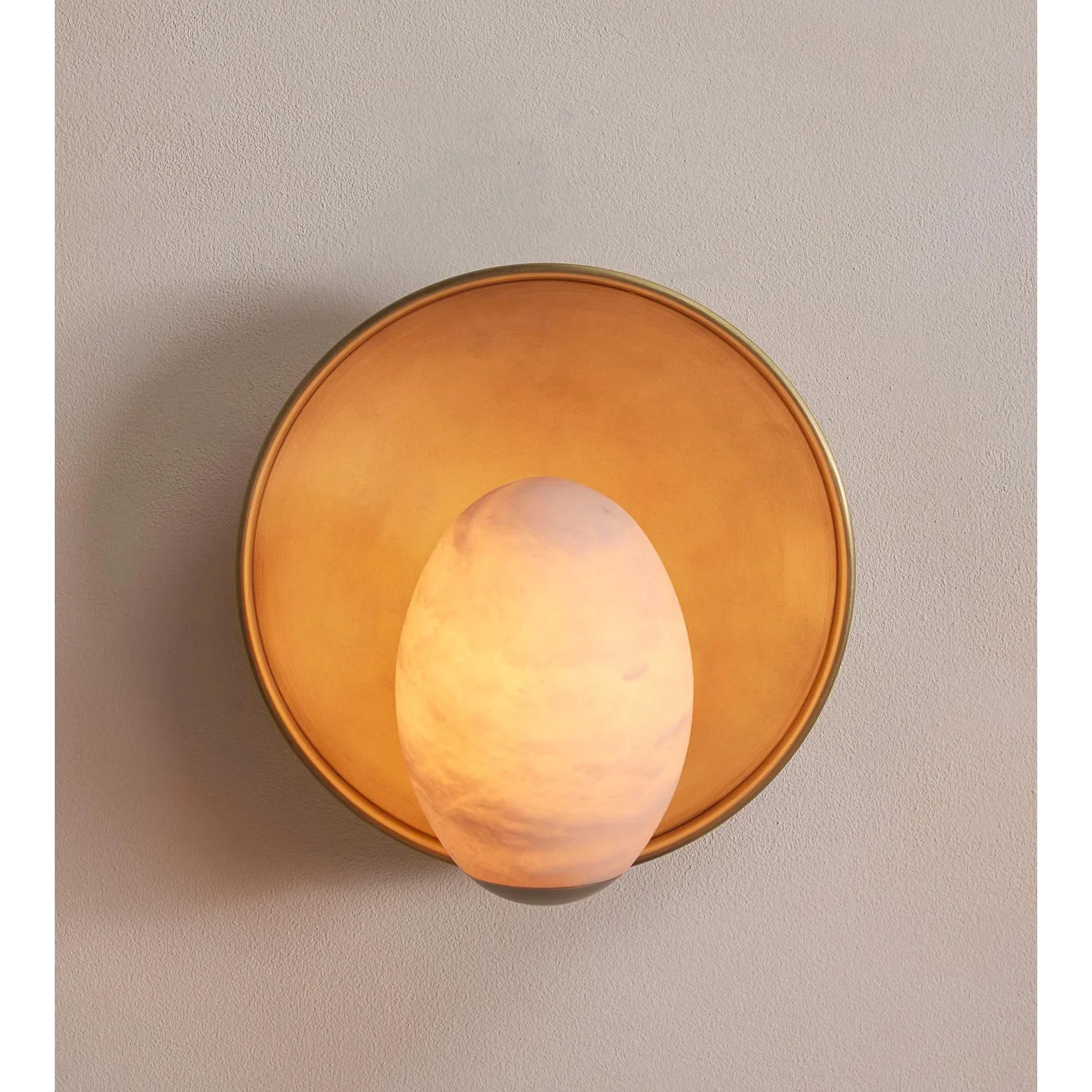 Wall Lamp Alabaster 14.6 in Brass Plate Warm White Bedroom Hallway Stone Sconce Ambient Lighting Fixture | Thomler